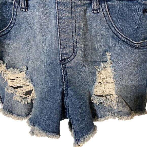 Refuge Denim Light Wash Blue Overall Shorts Shortalls Distressed Women's Size 4 - Picture 3 of 4